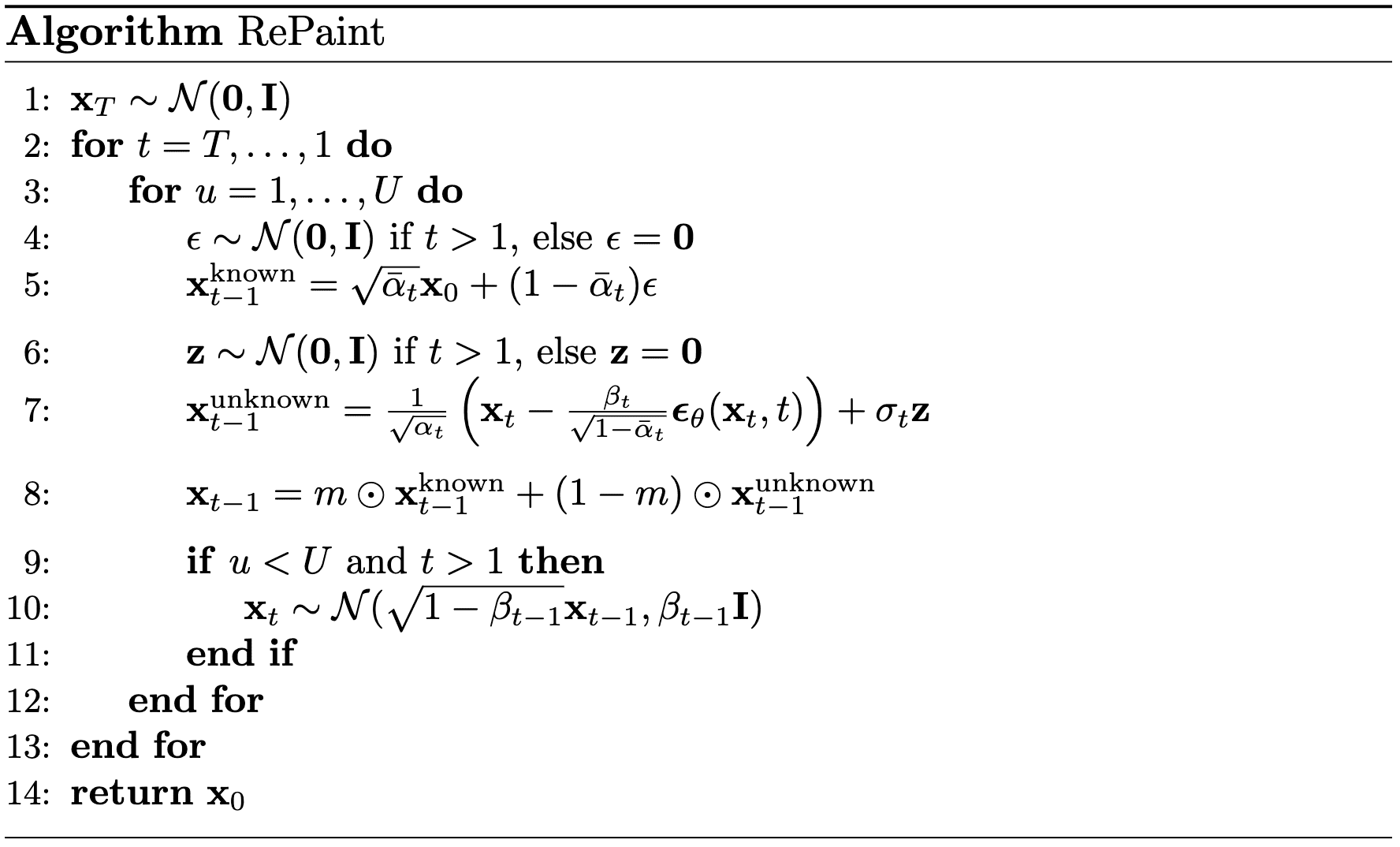 Pseudo-code of RePaint algorithm