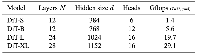 Details of DiT models