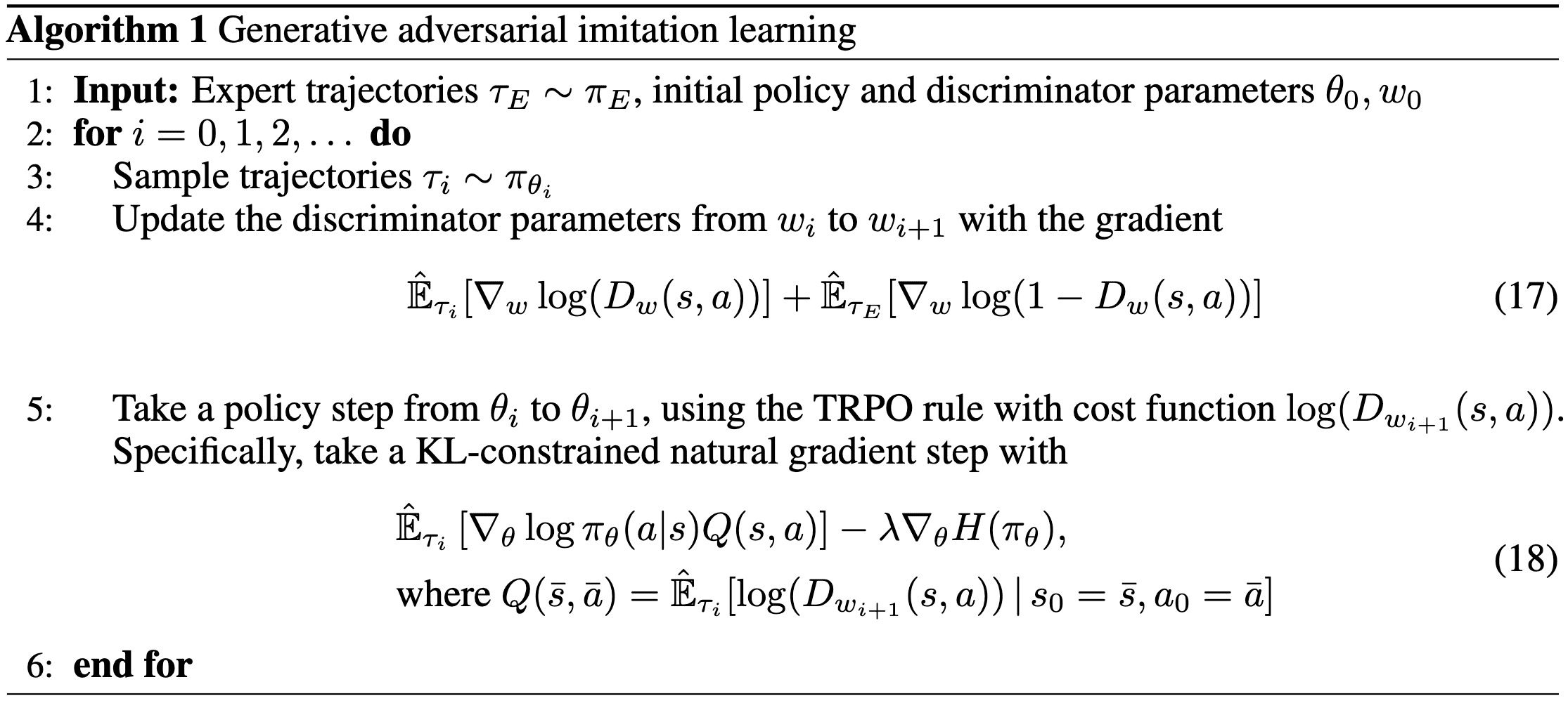 The pseudocode of GAIL