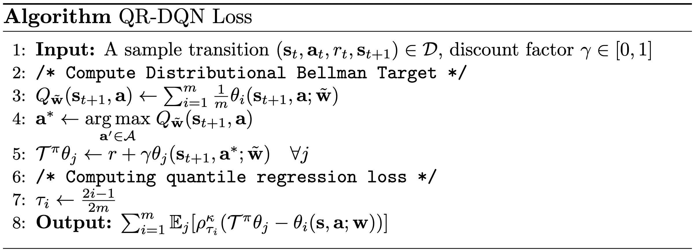 The pseudocode for computing QR-DQN loss