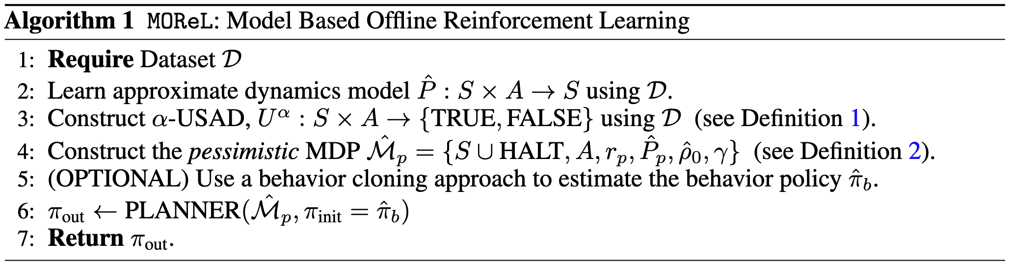 The pseudocode of MOReL