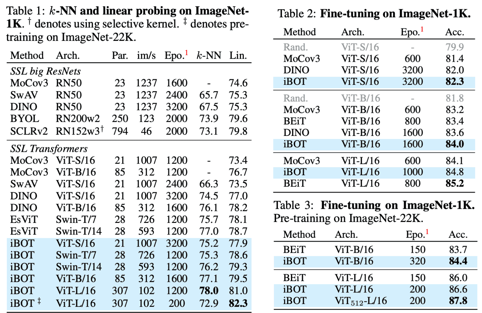Linear Probing and Fine-tuning comparisons